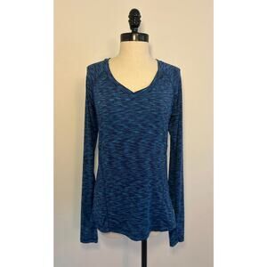 Reebok Blue Polyester Stretch V-neck Activewear Workout Top Thumbholes Womens S